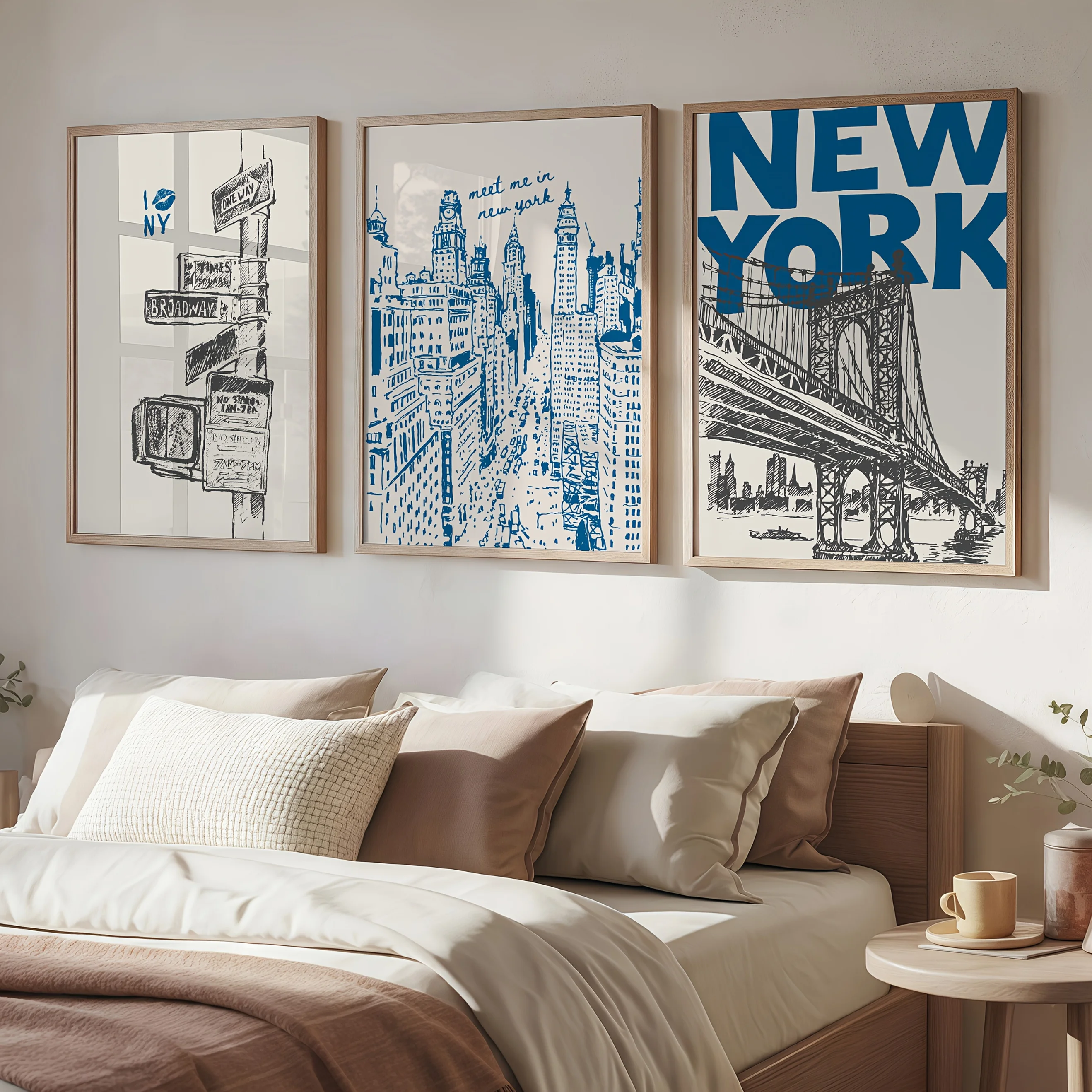 Rahmenloses/3-teiliges Set, marineblaues, stilvolles New York City Travel Wall Art Deco Gemälde, New York Vintage Canvas Poster, Apartment Aes