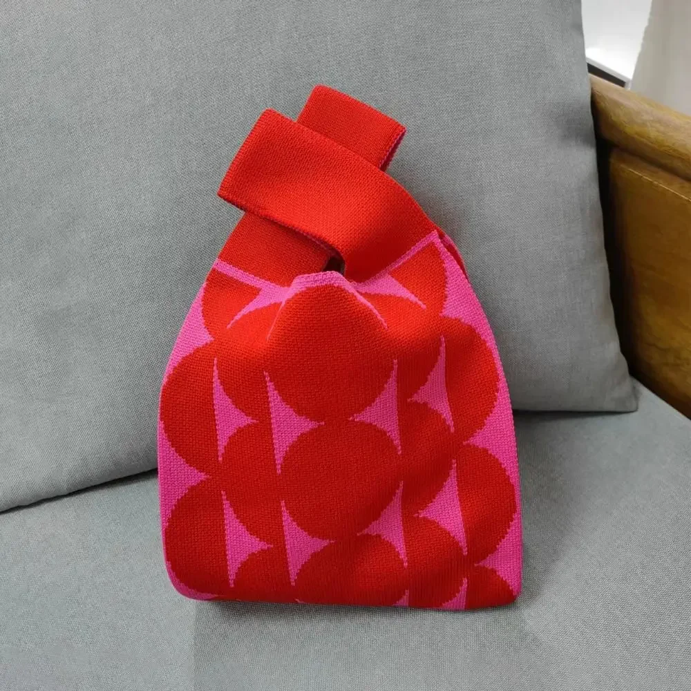 Borsa a mano in maglia fatta a mano Borsa da polso con nodo da donna Borsa tote casual Borse per la spesa riutilizzabili per ragazze Borsa in maglia