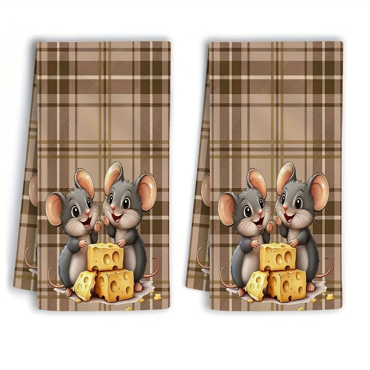 2-Pack Brown Checkered Mouse Cheese Kitchen Towels, Dish Towels, Hand Towels, Holiday Decorative Hand Towels, Soft Absorbent Drying Cloths, Kitchen Decor, Table Decor, Kitchen Supplies, Home Decor