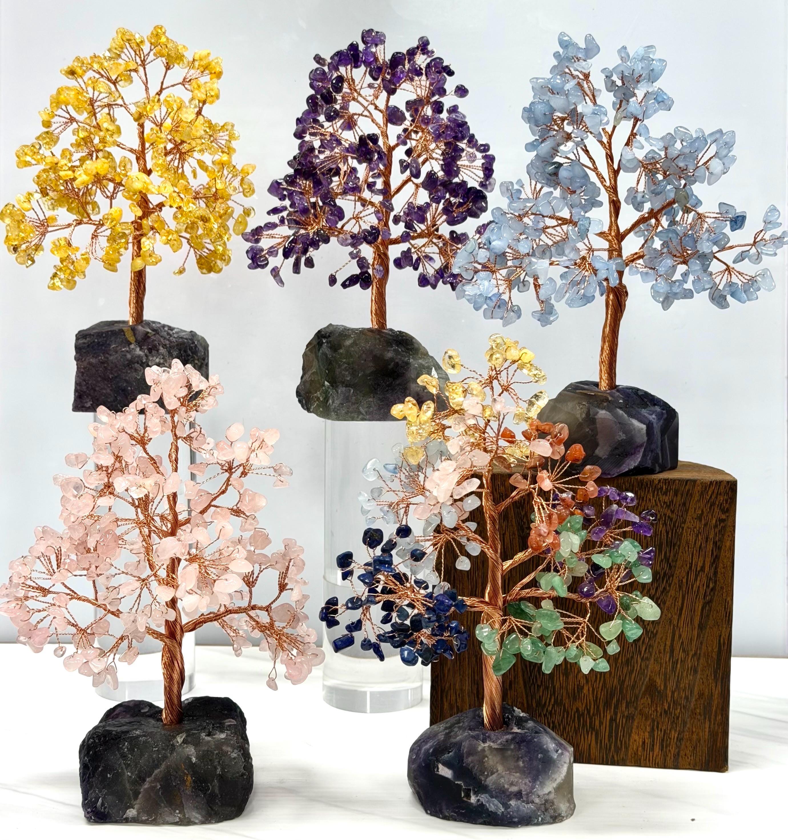 Lotto all'ingrosso da 5 pezzi di albero di cristallo naturale con cristalli di base di fluorite, energia curativa