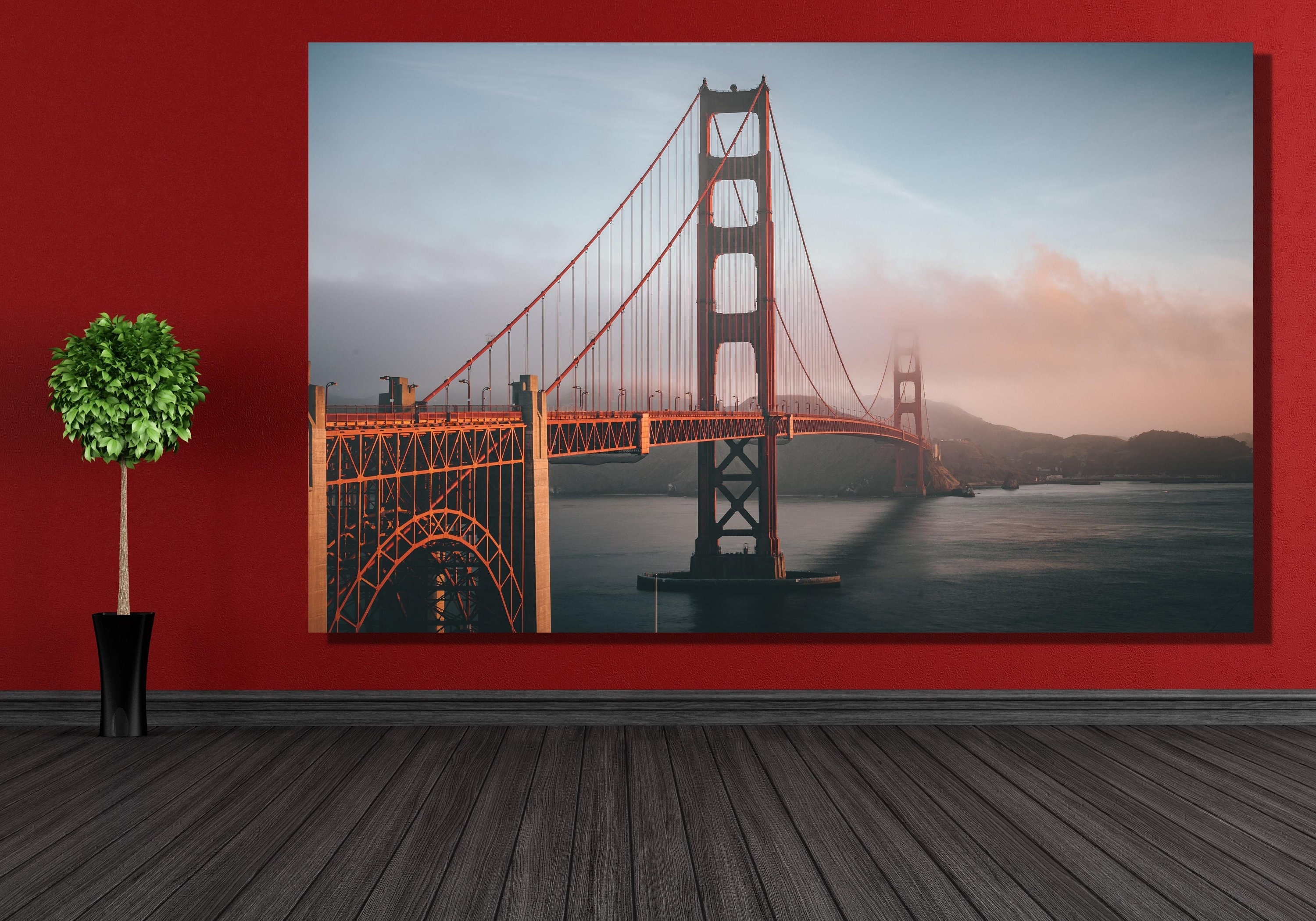 Golden Gate Bridge pronto da appendere su tela, stampa Golden Gate Bridge, arte murale con paesaggio, arredamento per la casa, arredamento per il sogg