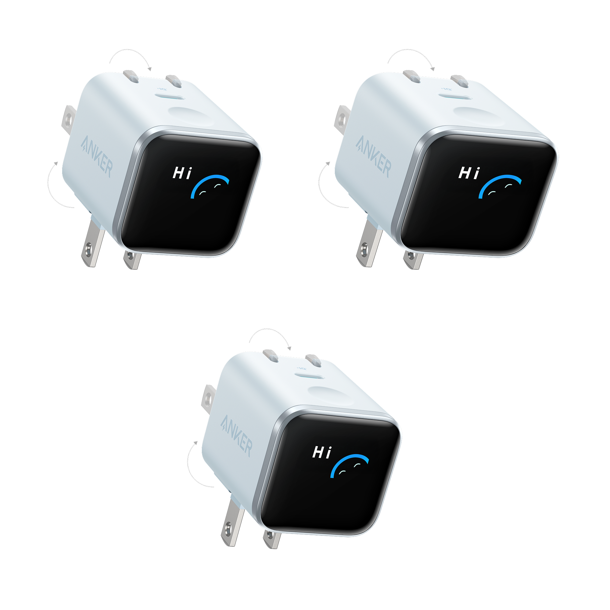 Anker Nano Charger (45W, Smart Display, 180Â° Foldable, 3-Pack)