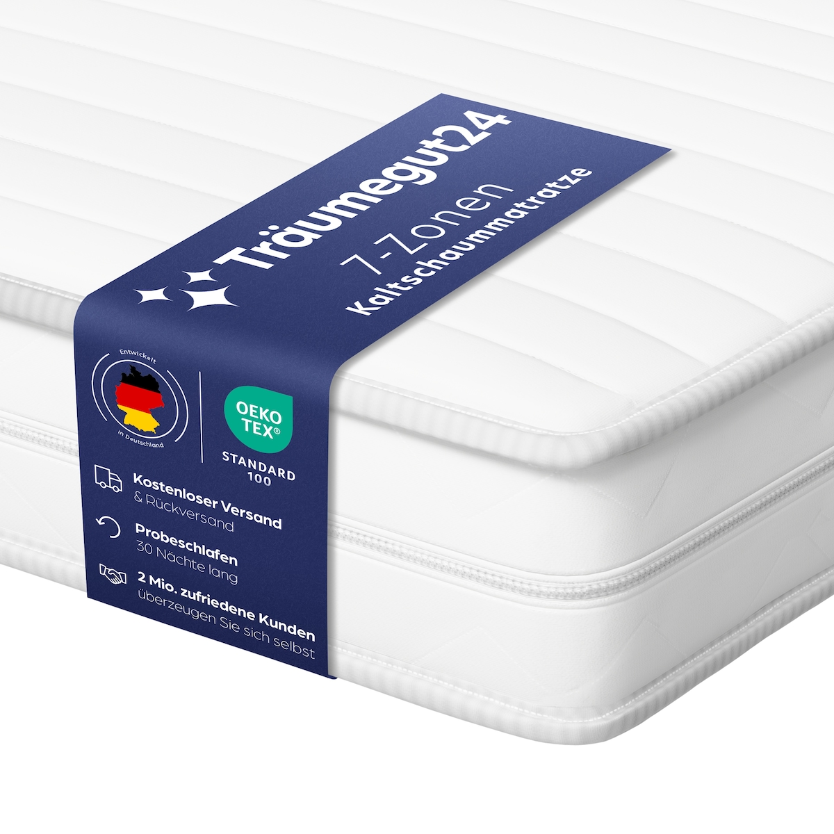 Träumegut24 - AquaFlex 7-Zonen Kaltschaumatratze 80x200cm | H2&H3 | Hypoallergen | Bezug abnehmbar & waschbar | OEKO-TEX | (15cm, 80x200cm) Image