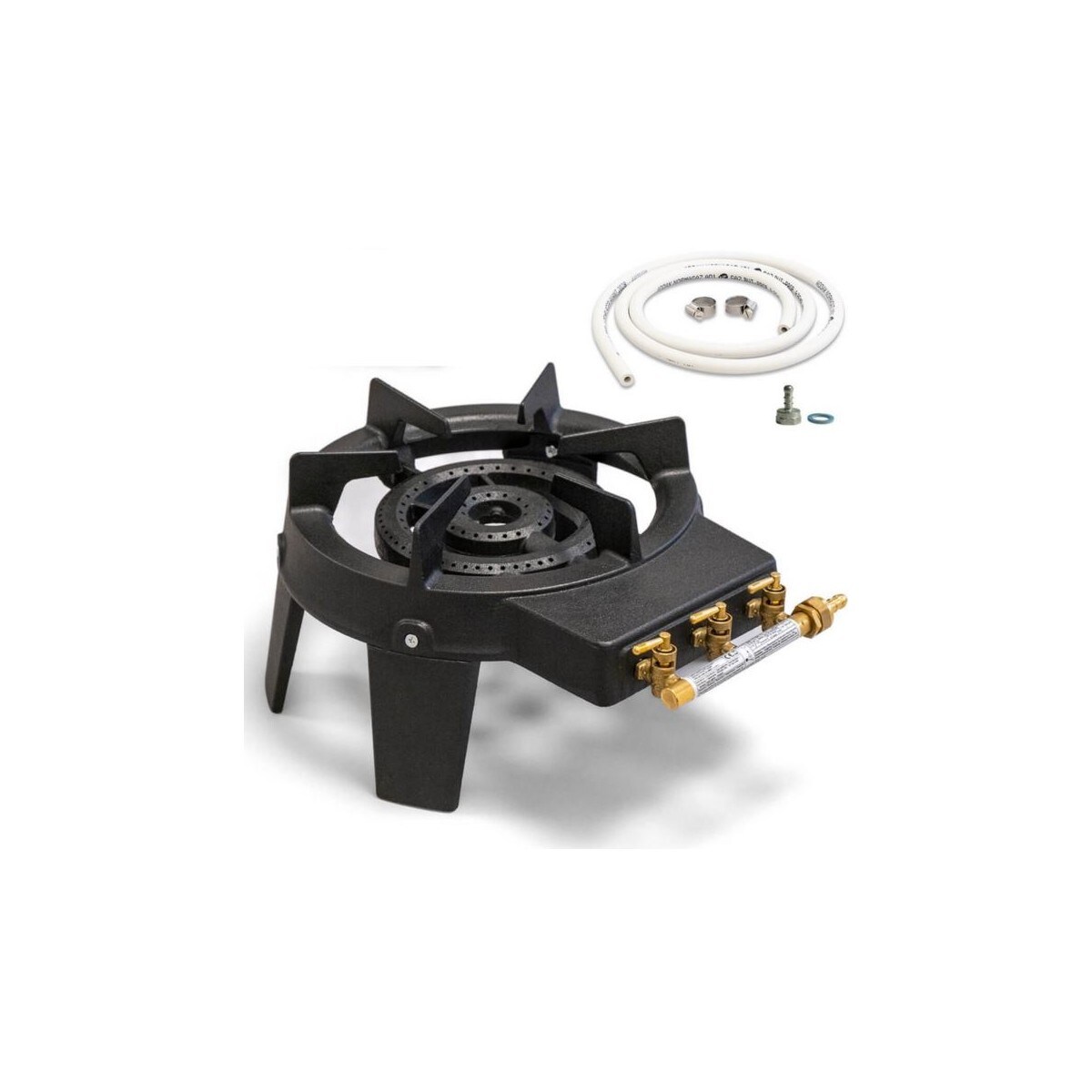 Gaskocher 9,8KW aus echtem Gusseisen auf 4 Füßen 3 Hähne + flexibler Gasschlauch 1.50m INTEC Image