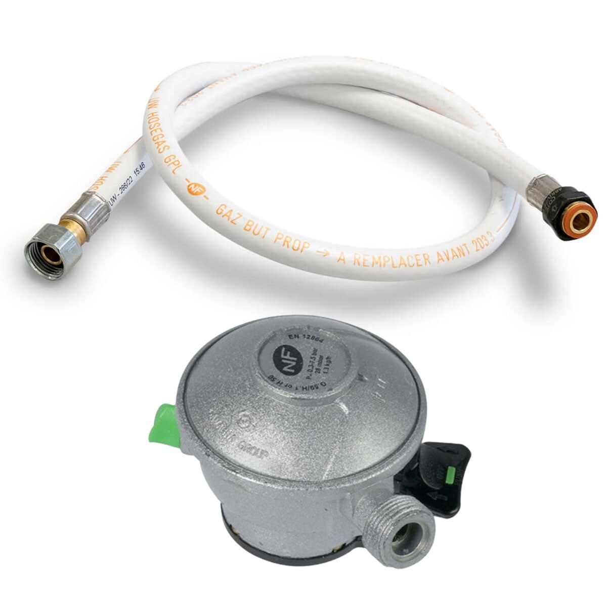 Flexibler Gasschlauch 2 Meter + Propan-Druckminderer Quick-On Valve 27mm Pack Flexibler Gasschlauch Für Barbecue, Plancha Heizung KEMPER Image