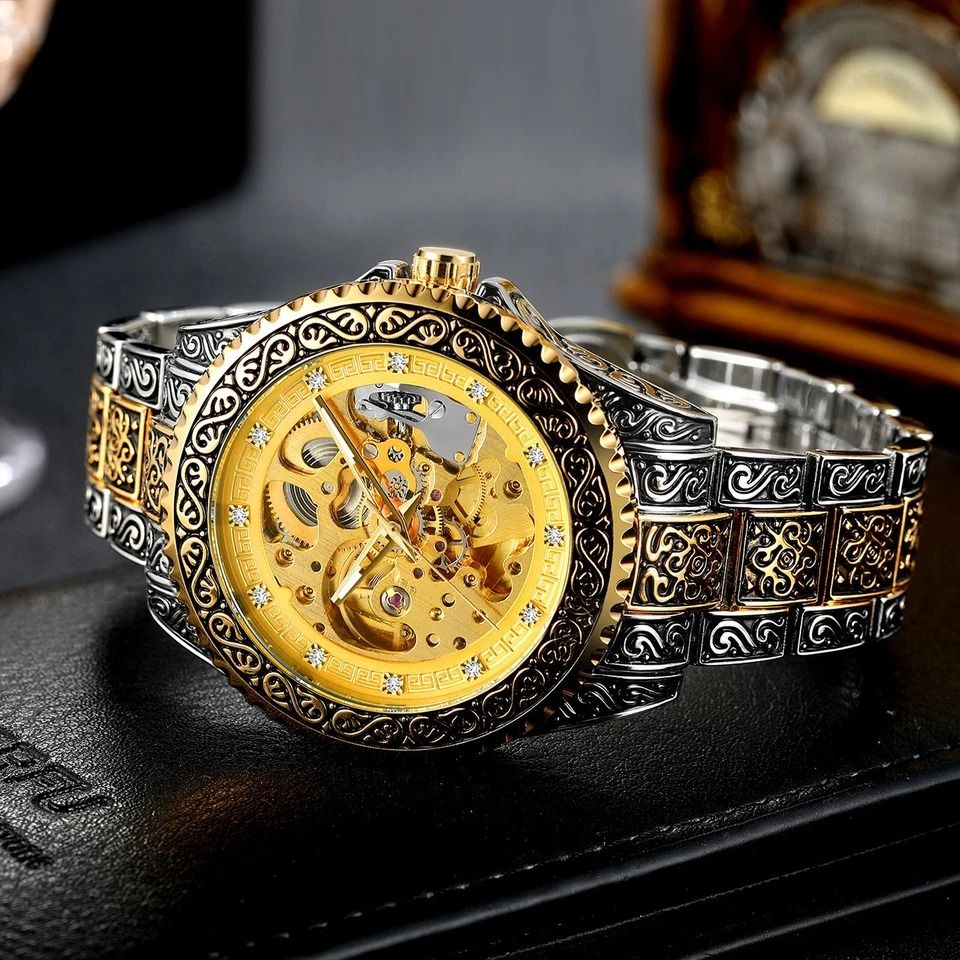 Luxury Men Skeleton Watch Stainless Steel Automatic Mechanical Carved Wristwatch Luxury Men Skeleton Watch Stainless Steel Automatic Mechanical Carved Wristwatch
