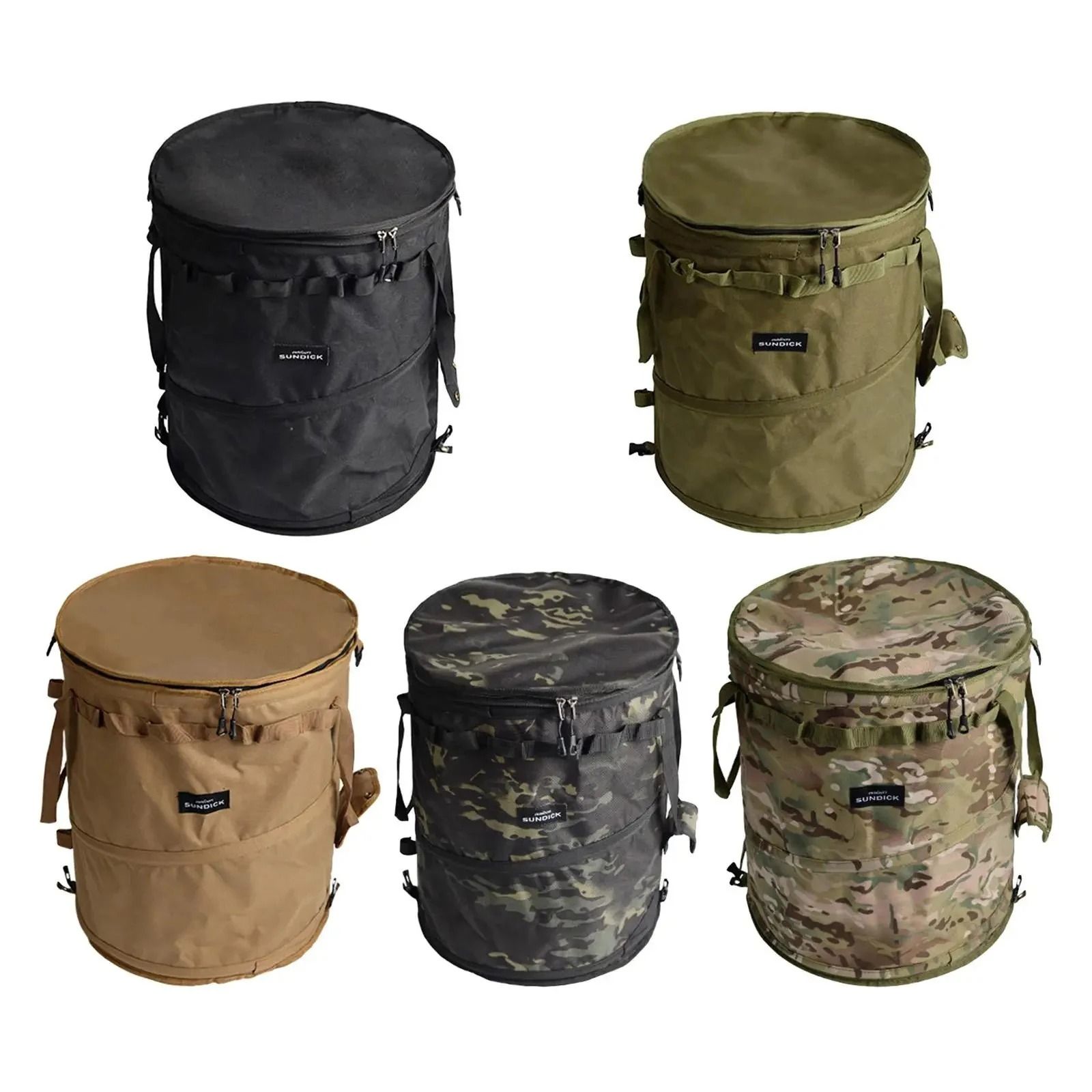 Collapsible Oxford Cloth Camping Trash And Storage Bucket black & White