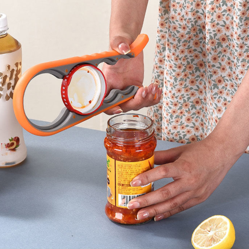 Multifunctional Jar Opener, Bottle Opener, Lid Gripper, Can Opener Tool For Effortless Opening orange