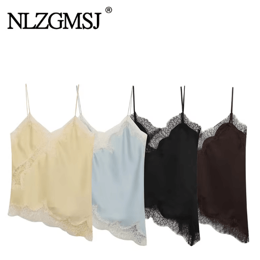 NLZGMSJ 2025 Lace Embellished Camisole Off Shoulder Sleeveless Summer Top as Picture1 s(us 4)