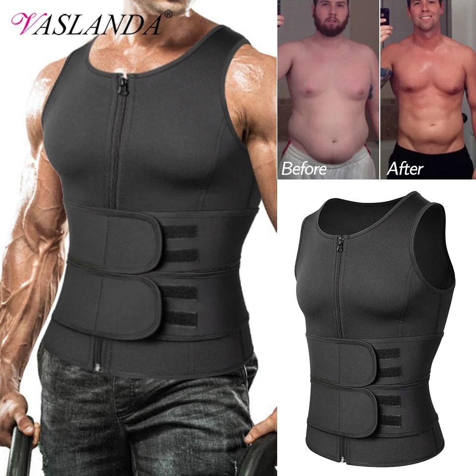 ThermoFit Mens Sauna Suit Vest Body Shaper Waist Trainer single Belt Black xl