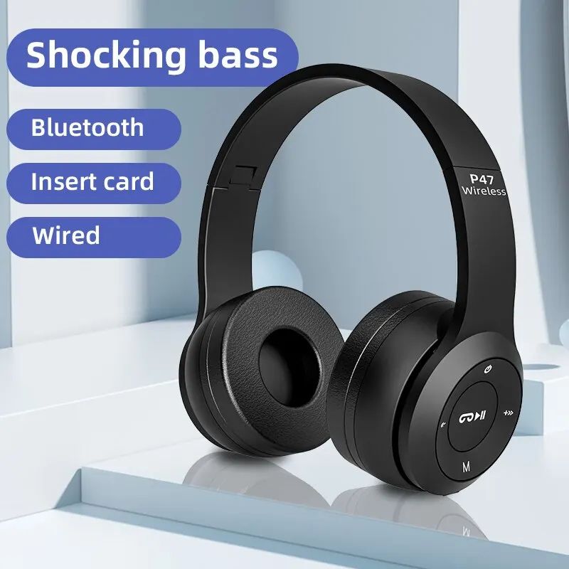 P47 Bluetooth 5.0 Wireless Headphones With HiFi Stereo Bass black