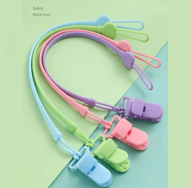 SecureHold Silicone Pacifier Clip With Teether Chain blue