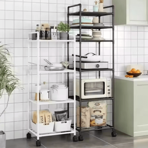Multi Layer Floor Standing Kitchen Rack With Microwave Storage Shelf 4 Layers White