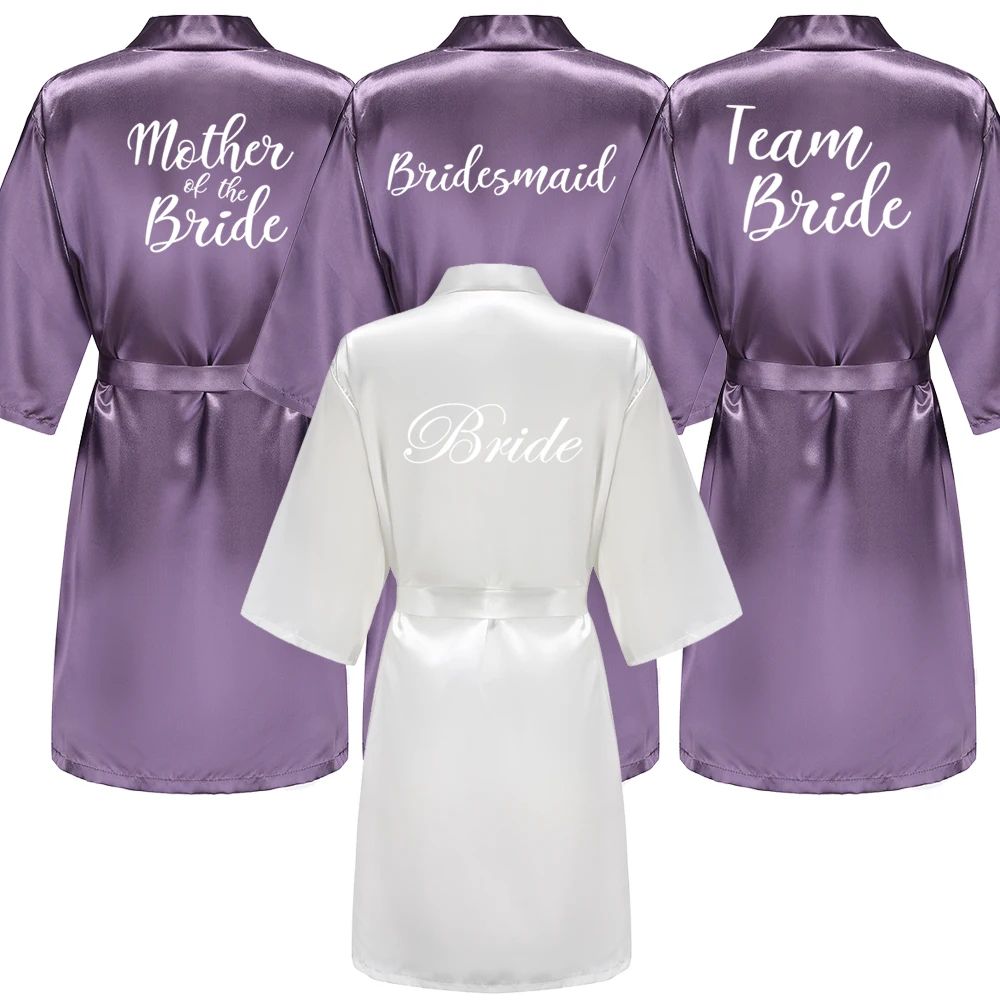 Elegant Satin Bridal Party Robe Short Silk Bridesmaid & Bride Getting Ready Robe i l