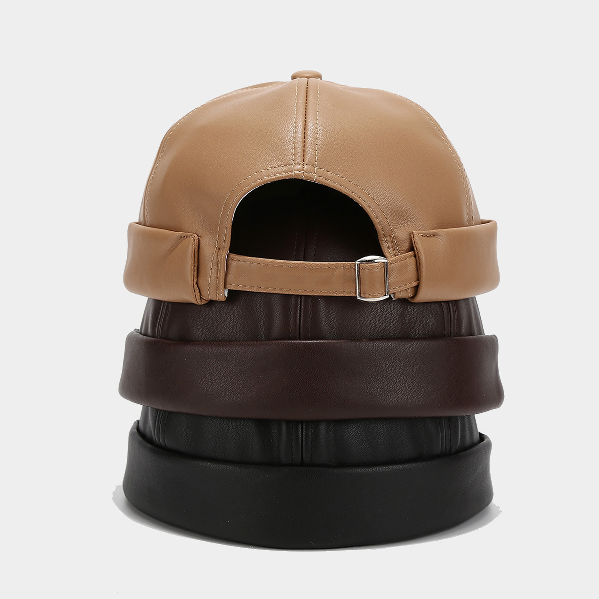 Adjustable PU Leather Landlord Hat Men Women, Retro Melon Skin Caps, Fashionable Autumn Winter Docker Style black
