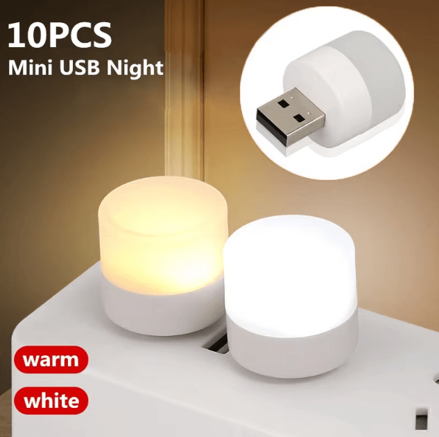1 10Pcs Mini USB Night Light Warm White Eye Protection Book Reading Light USB Plug Computer Mobile Power Charging LED Ni 10pcs White