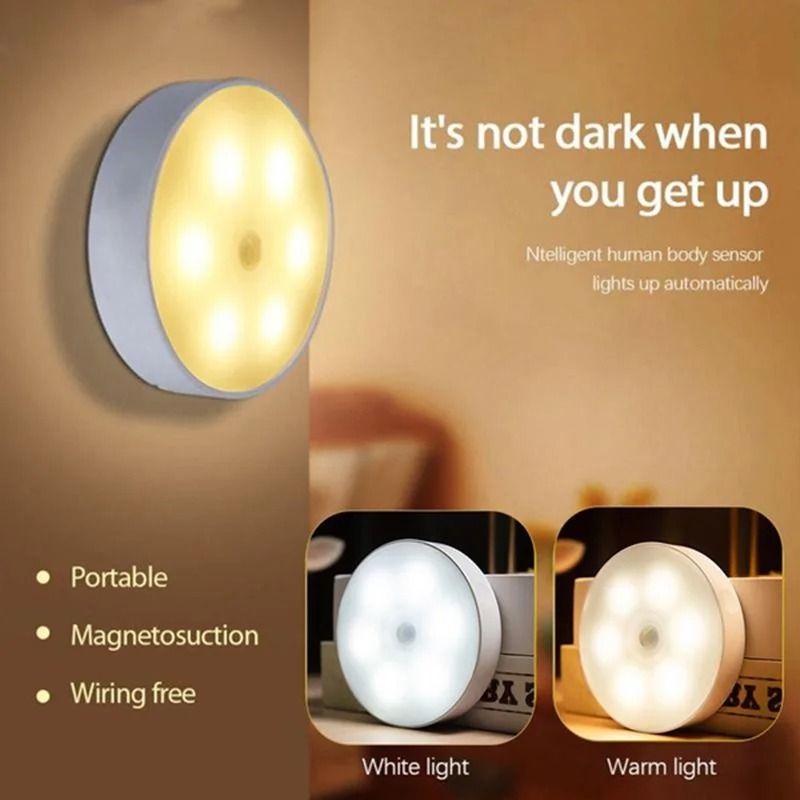 PIR Motion Sensor LED Night Light Wireless Smart Home Lighting with Switch warm