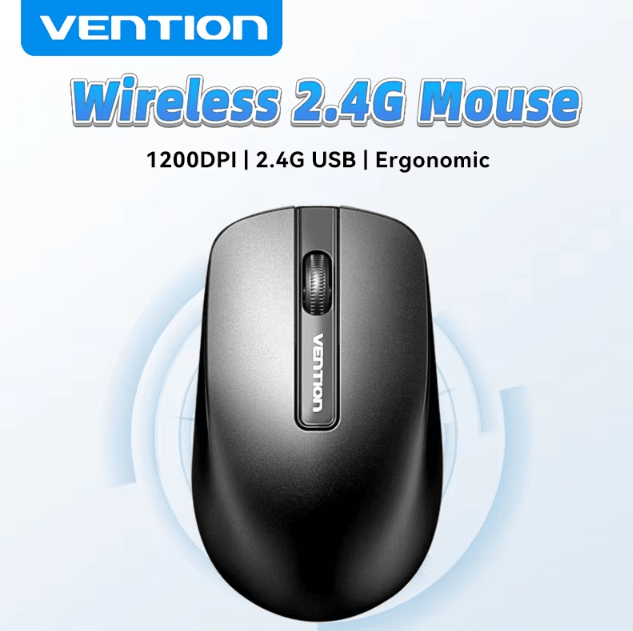 Vention 2.4 G Wireless Ergonomic Mouse 1200 DPI USB Receiver For PC, Laptop & Tablet wire Mouse