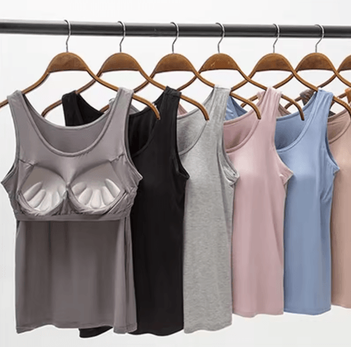 Womens Tank Top With Built In Bra Padded Slim Fit Summer Vest caramel l(us 08 10)