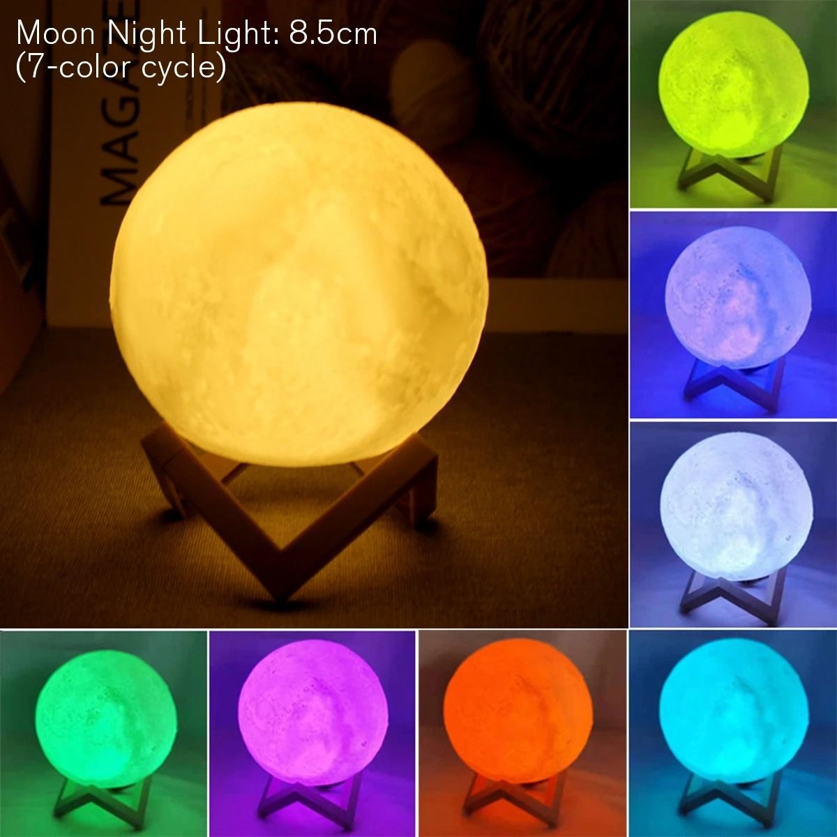 Celestial Enchantment LED Moon Lamp With Decorative Stand 7color Rgb