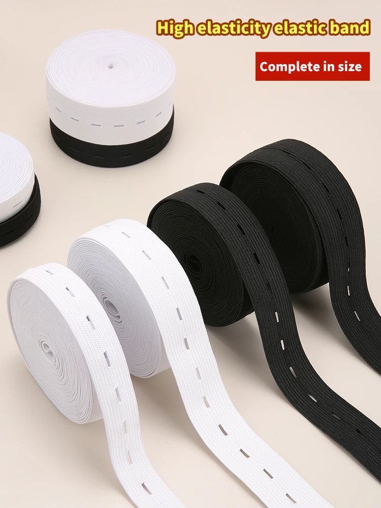 5M Button Hole Elastic Belt Braided Stretch Belt For DIY Sewing Accessories black0.59in 16.40ft