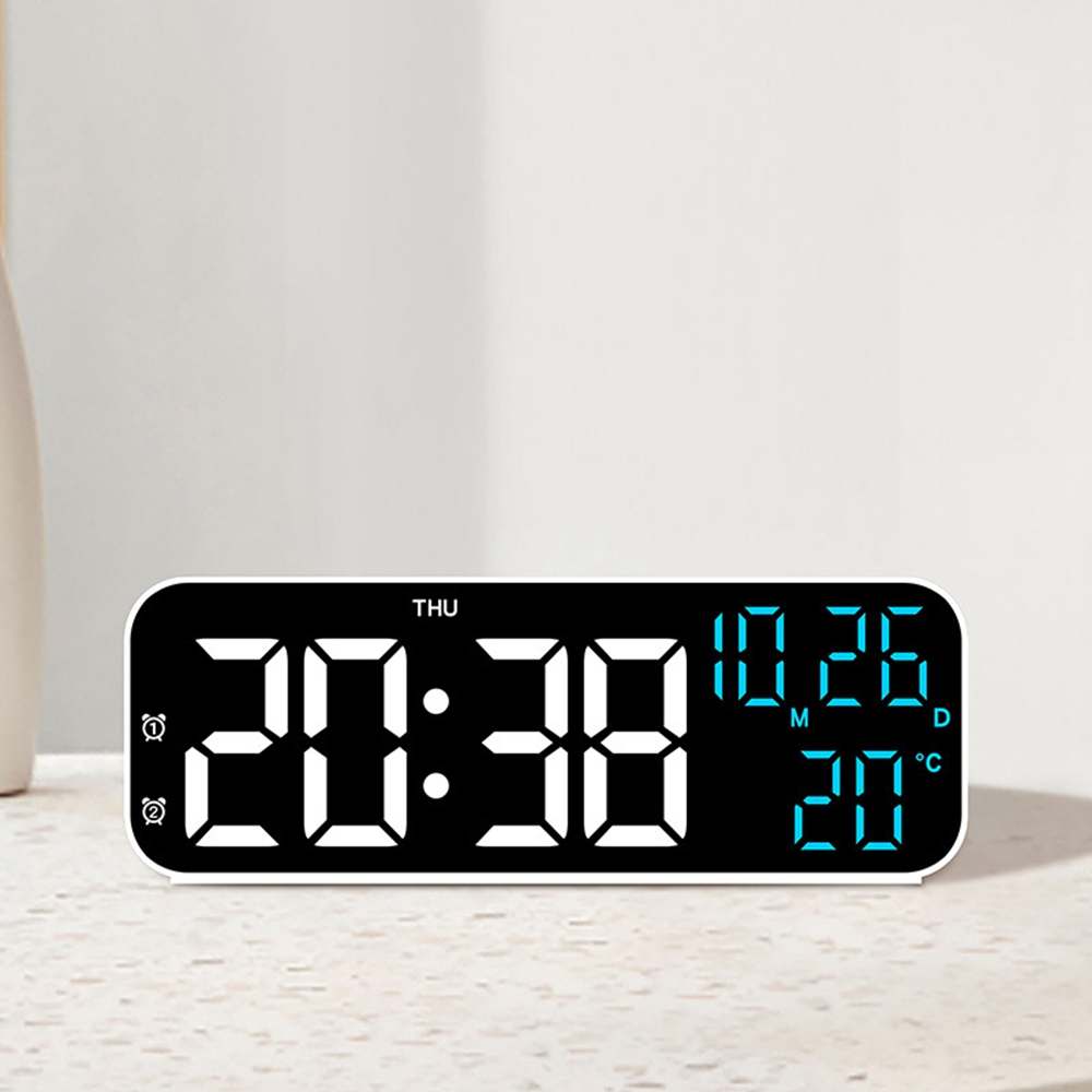 Digital LED Alarm Clock With Temperature, Date Display, And Voice Control black Green Light