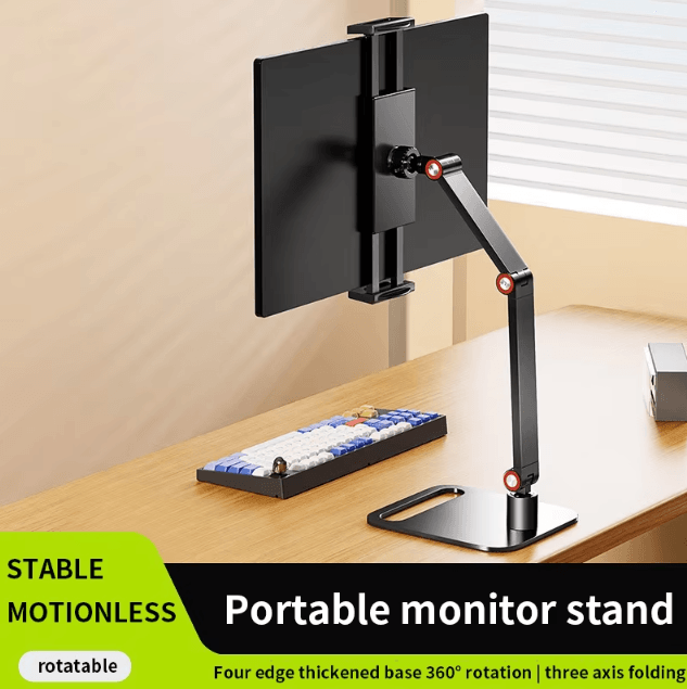 Adjustable Portable Monitor And Tablet Stand With 360 Degree Swivel And Desktop Clamp 1 Arm Clip