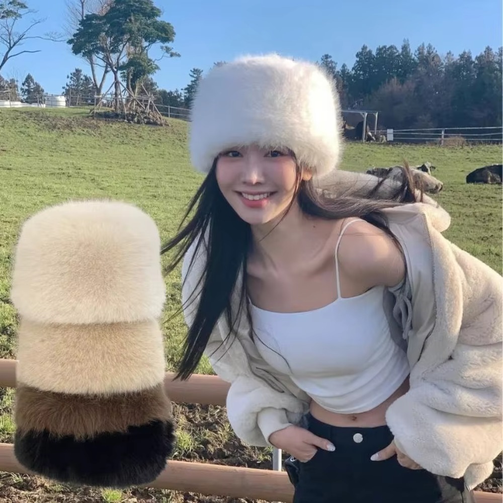 Warm Fisherman Hat, Soft Furry Panama Cap, New Plush Fluffy Fur Bucket Hat, Winter Ear Protection black