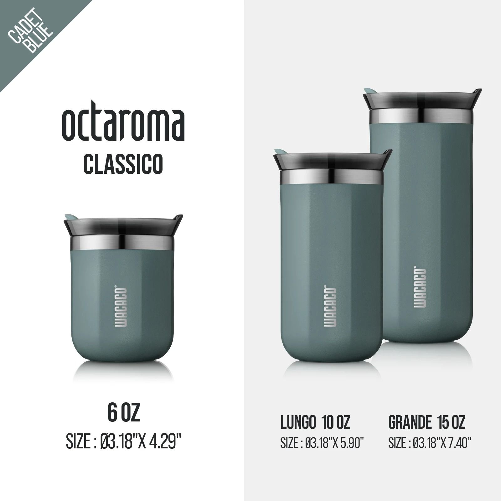 WACACO Octaroma Vacuum Insulated Coffee Mug Double Wall Stainless Steel Travel Tumbler pomona Green 180ml