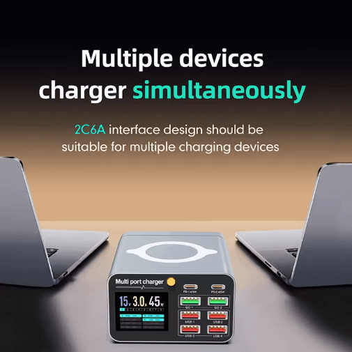 120W 8 Port USB C Desktop Charging Station With Wireless Charger And Digital Display kr Plug m1 120w