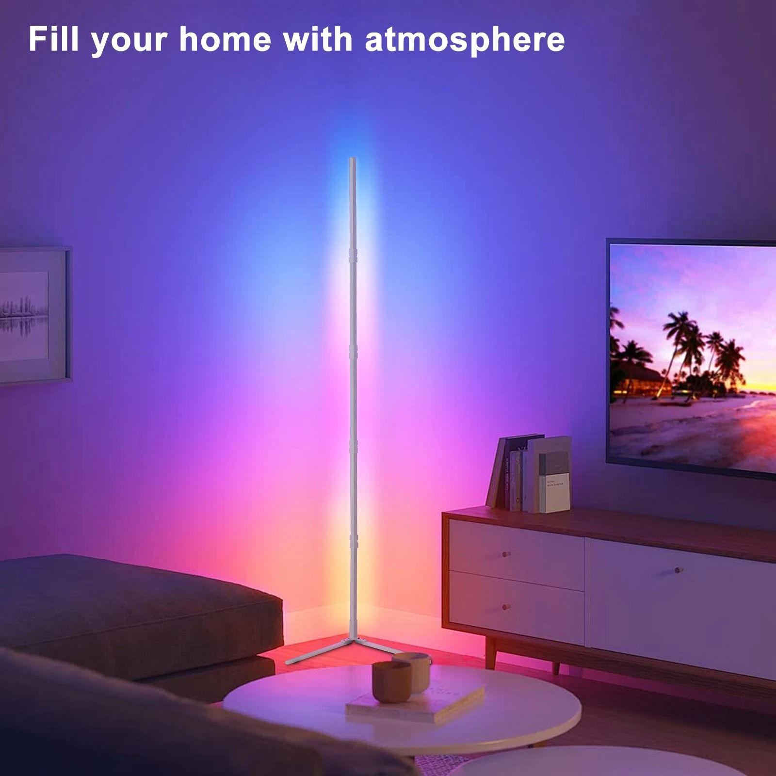 Tuya RGB Smart Floor Lamp Modern Corner LED Stand Lighting For Home & Festival l shaped White Wifi 180 Cm 70 In