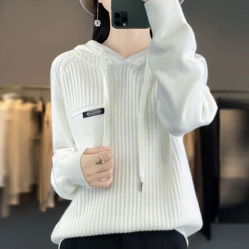 Korean Style Loose Fit Knitted Hoodie Women Cozy Spring To Winter Pullover green m