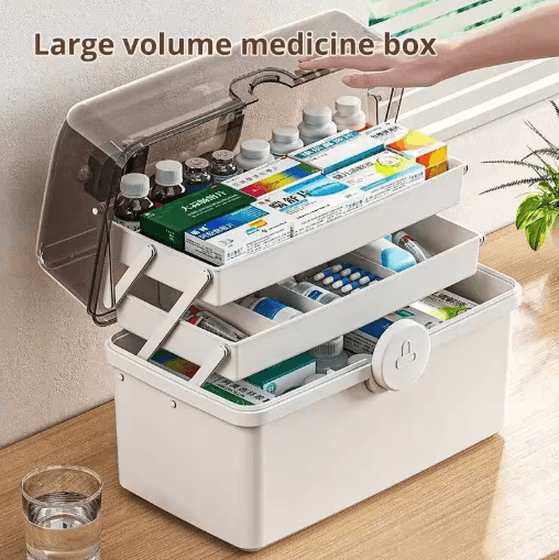 Large Capacity Multi Layer Home Medicine Storage Box With Organized Compartments black 34x21.5x19cm