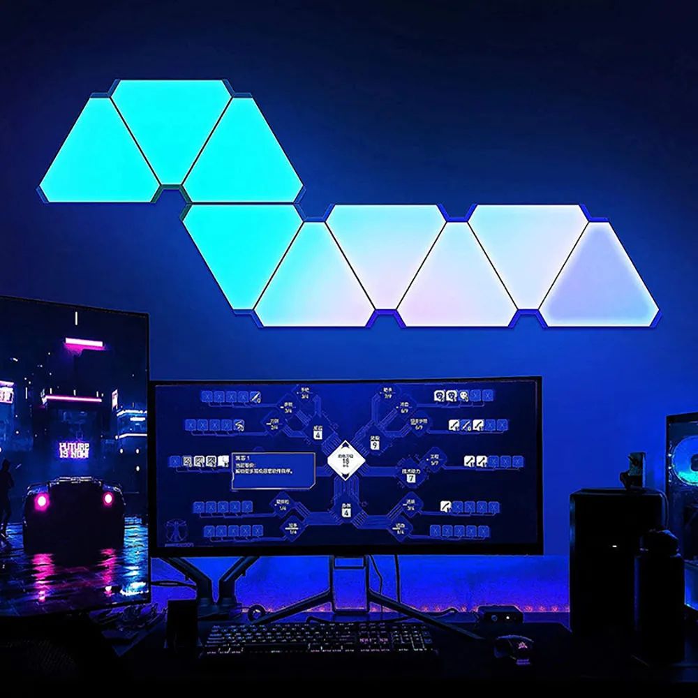 LED Triangle Lamps, WIFI Bluetooth USB Smart Wall Light, Creative Gaming Bedroom Decor wifi App(no 2a Plug) 6 Pcs Set