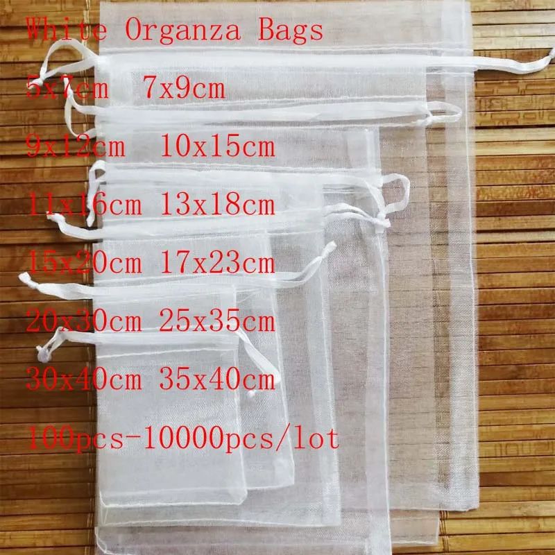 White Organza Drawstring Gift Bags 100 Pack, Sheer Jewelry Pouches For Weddings And Holidays 1.97x2.76in 100pcs