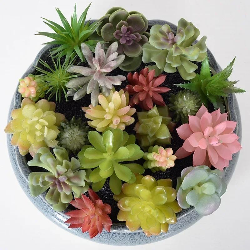 12 Piece Green PVC Succulent Set High Performance Faux Plant Collection For Home Garden & Small Bonsai Decor apple Leaf Red