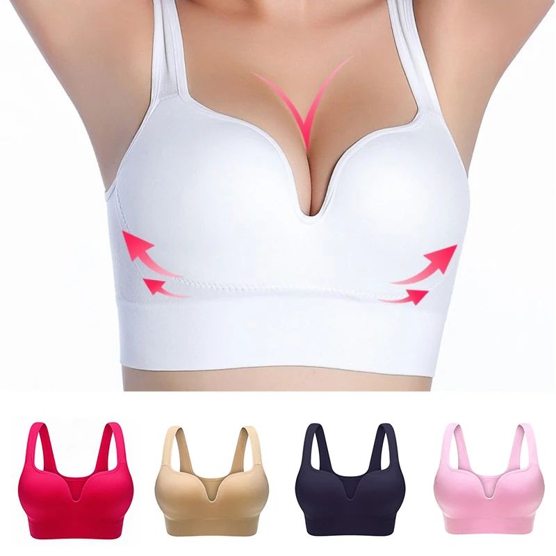 FlexLift Seamless Push Up Sports Bra Wireless Padded Gym & Running Support rose Red l