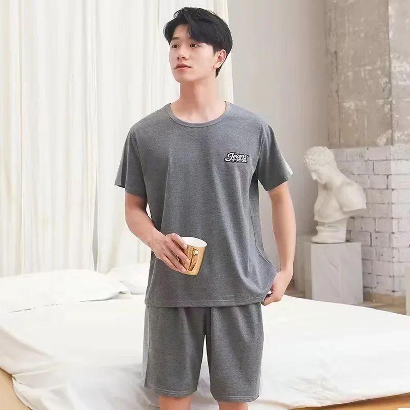 Mens Breathable Cotton Pajama Set Striped Short Sleeve & Shorts Summer Loungewear d 3xl(80 90kg)