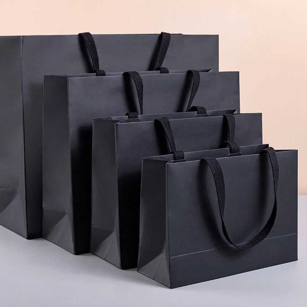 Black Kraft Paper Gift Bag For Wedding Party And Food Packaging medium
