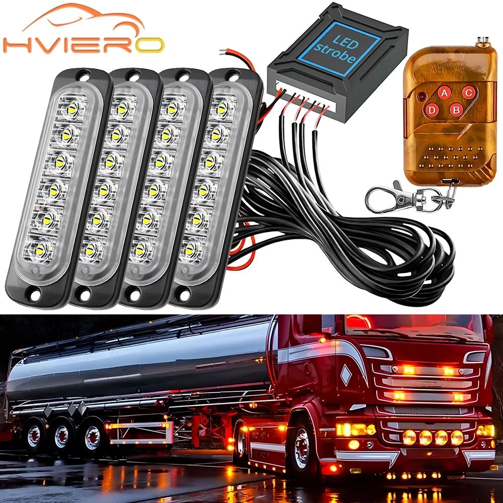 24 LED Wireless Car Strobe Light Magnetic Emergency Warning Light For Trucks & Trailers (1224V) red