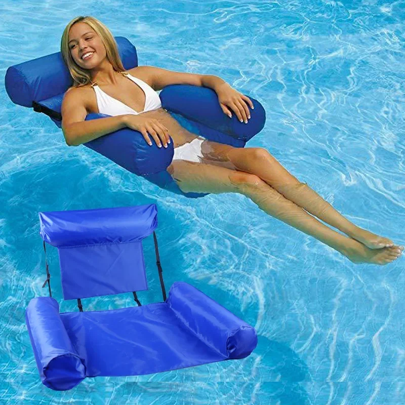 Inflatable Pool Lounge Chair With Armrests Headrest PVC Oxford Cloth Ideal For Relaxation At Beach Lake Pool For Adults blue