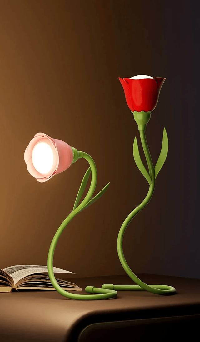 Rechargeable Rose LED Desk Lamp With Dimmable Bendable Flower Light violet