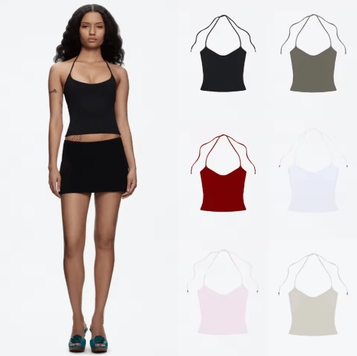 Open Back Halter Camisole With Metal Accents Stretchy Sexy Summer Tank For Women army Green xs(us 2)