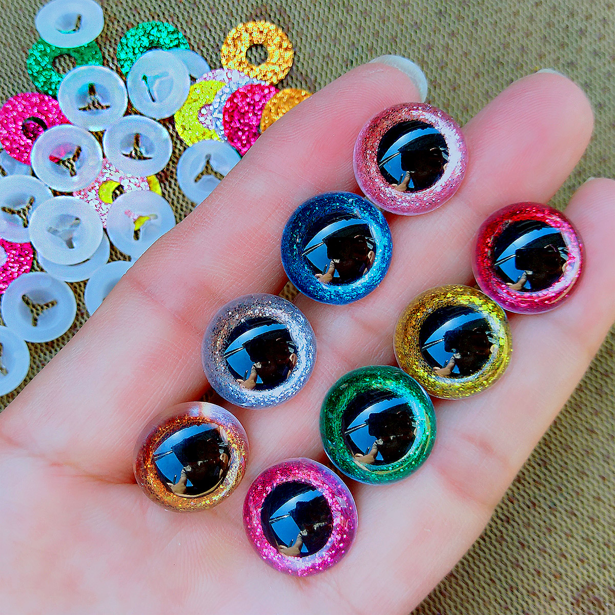 3D Plastic Glitter Safety Eyes For Crochet Toys & Amigurumi Mixed Sizes For Doll Making, DIY Craft Supplies green 10mm