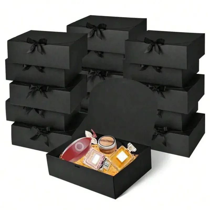 Deluxe Black Gift Box With Ribbon Magnetic Lid Proposal & Celebration Keepsake Box black 5 Pcs