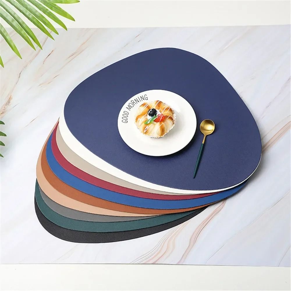 Nordic Triangle Leather Placemat Set Heat Resistant Non Slip Modern Dining Table Mat gray 41x34 Cm
