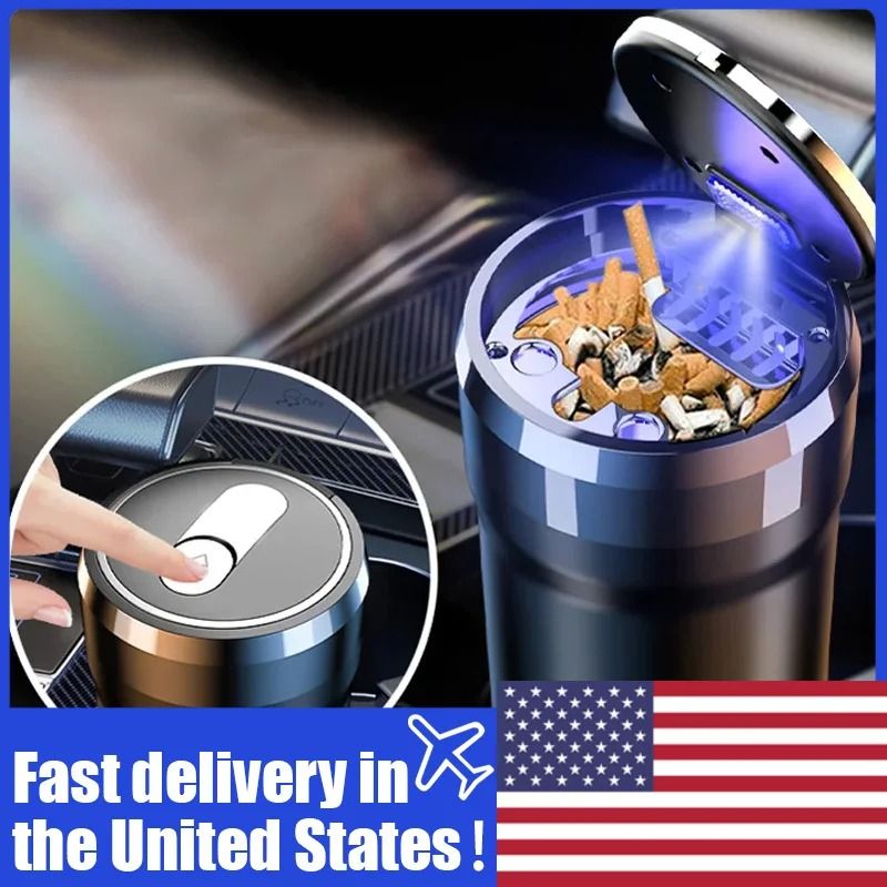 Portable Car LED Ashtray Universal Smokeless Cigarette Ash Holder For Auto Interiors black Big 1 Pc