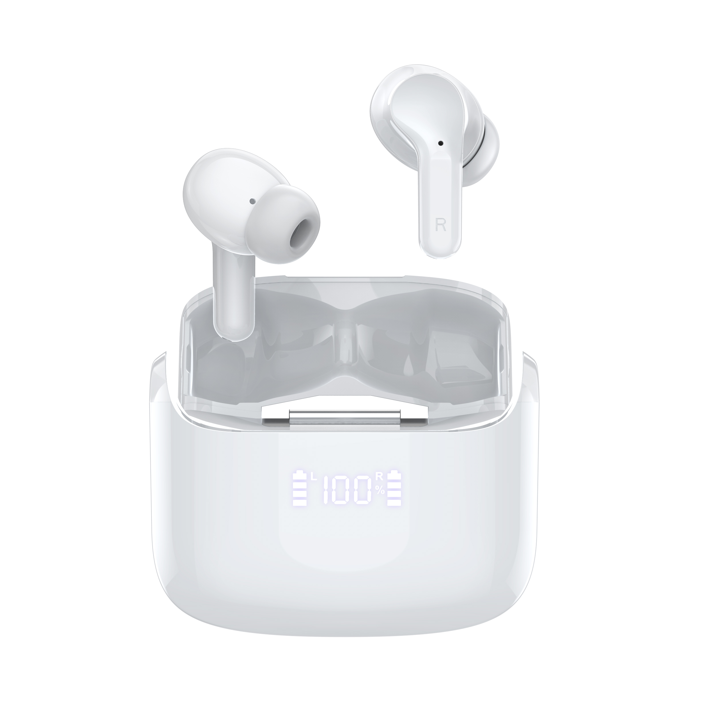 Wireless Earphones Touch BLAST Earbuds With Digital Display And TWS Noise Cancellation Bluetooth Headset white