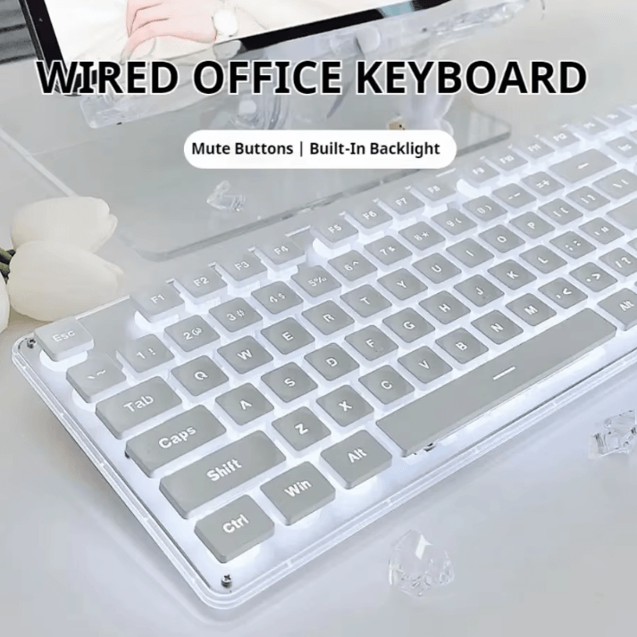 EWEADN GX710S Office Keyboard Silent All Metal Panel With Water Drop Keycaps Wired For Game And Office black orange Light