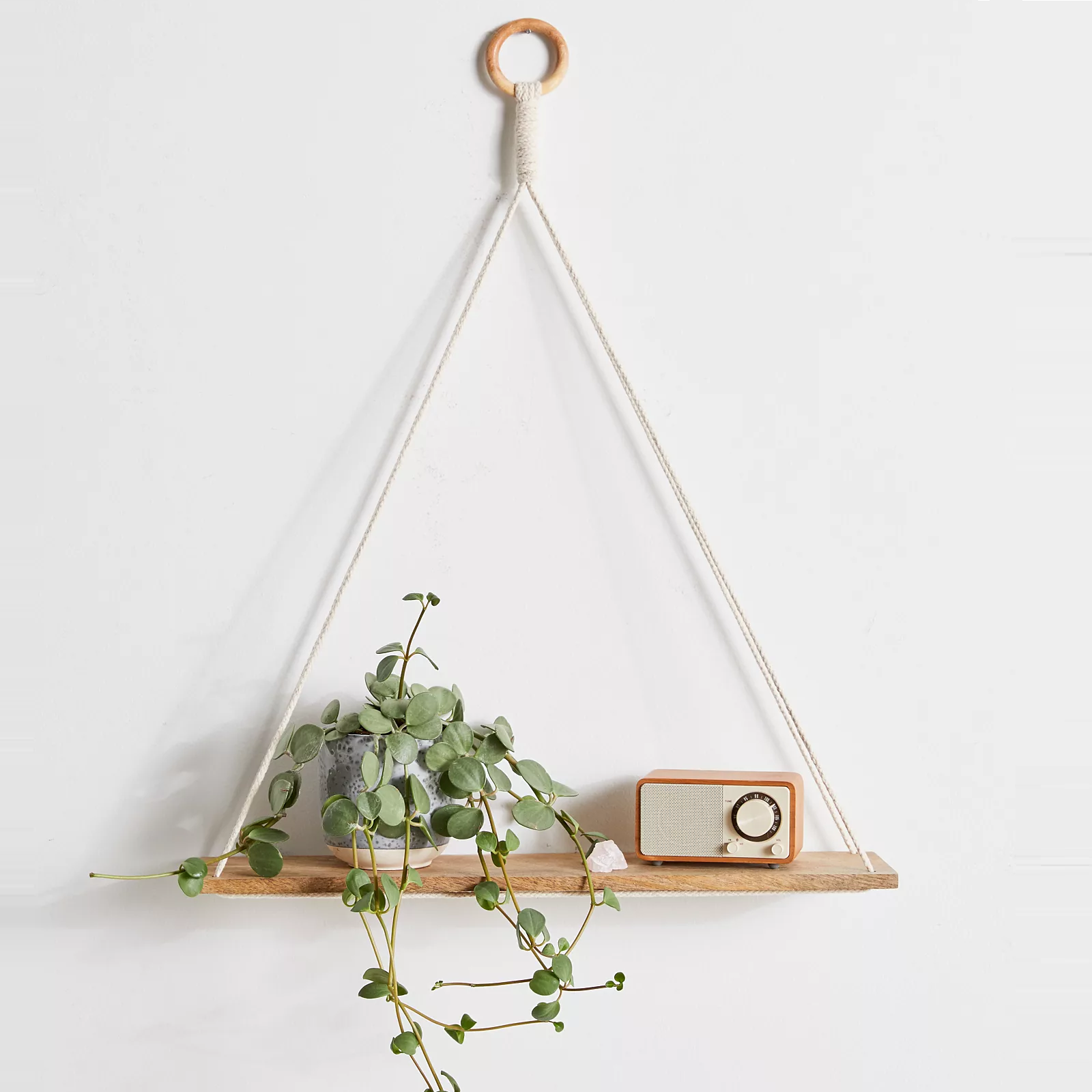 Macrame Hanging Wall Shelf For Plants & Books Boho Floating Shelf With Rope natural